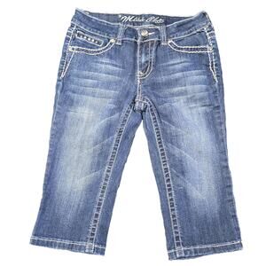 Miss Chic USA Size 5 Women's Rhinestones & Embroidered Capri Jeans